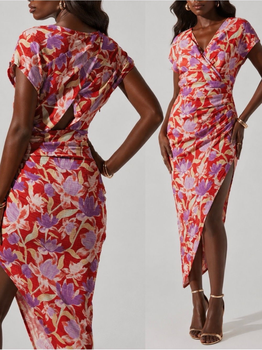 Astr Red and Purple Floral Dress